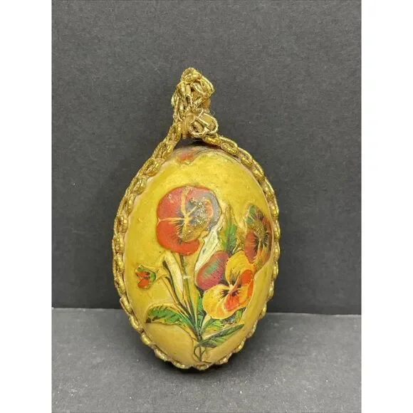 Vintage Paper Mache Egg with Flowers multi color - Picture 1 of 5